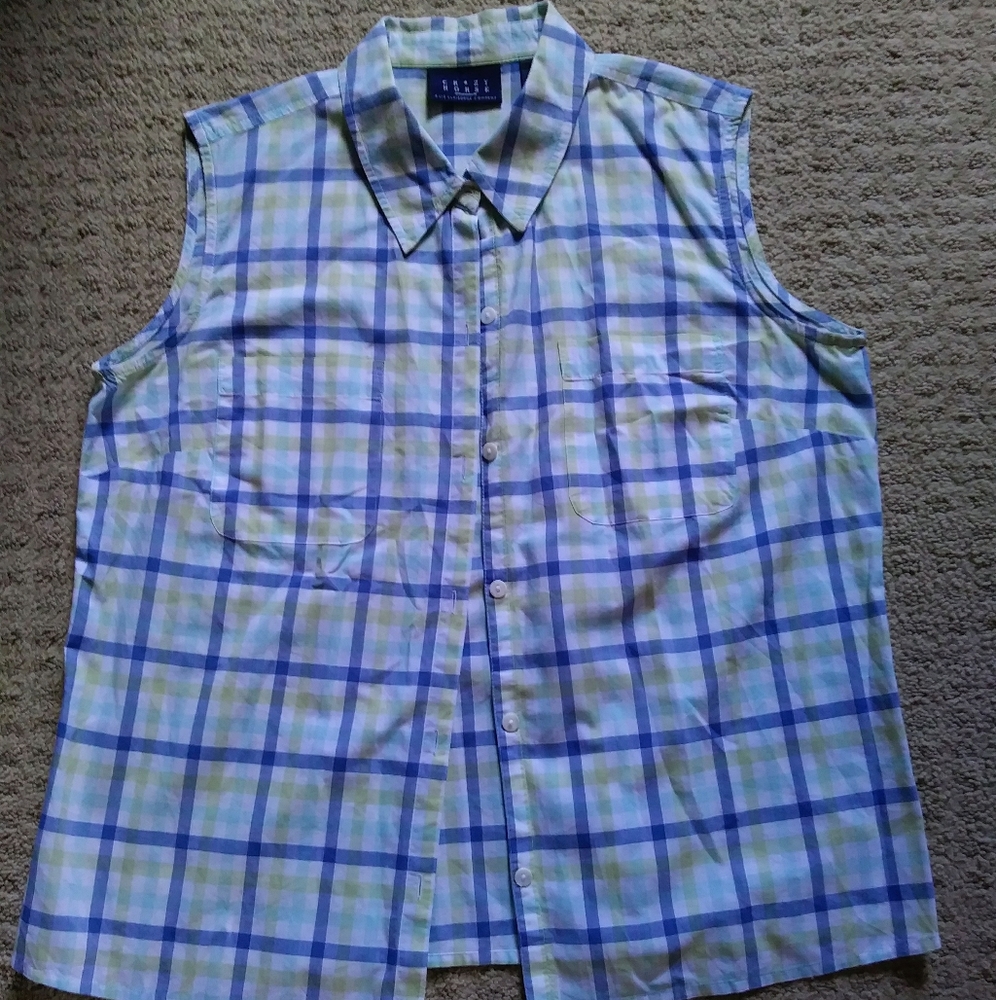 Retro gingham sleeveless button up shirt